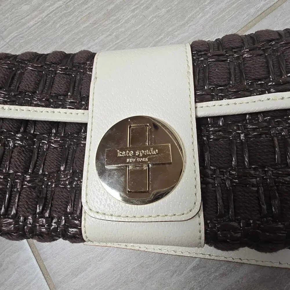 Kate Spade Woven Clutch Bag Shoulder Brown/White NWOT